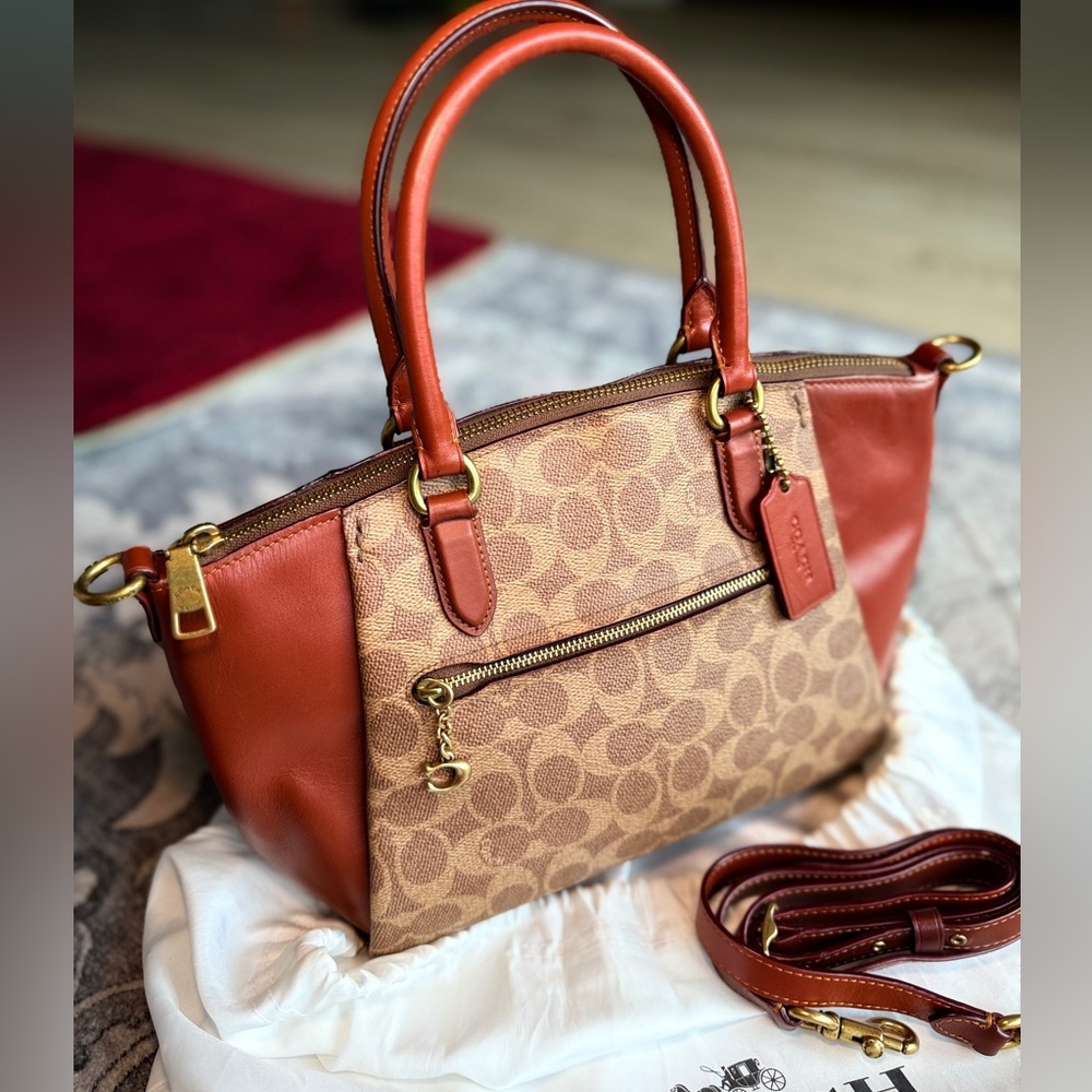 Coach Tan and Brown Satchel with Signature Pattern